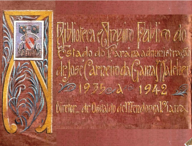 Capa de Álbum de fotografias da Biblioteca e Arquivo Público do Estado do Pará na administração de José Carneiro da Gama Malcher, período de 1935 a 1942, sendo diretor da instituição Dr. Osvaldo de Mendonça Vianna