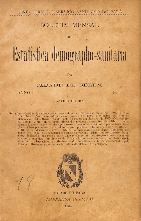 Capa de Boletim Mensal de Estatistica Demographo-Sanitaria da Cidade de Belém