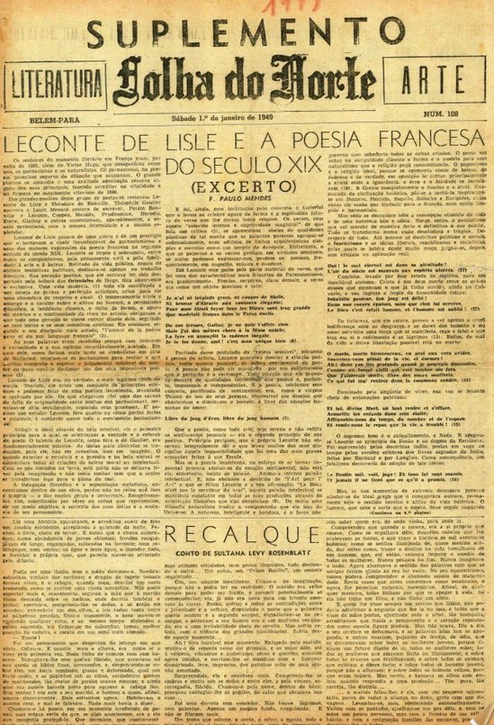 Capa de Folha do Norte: Suplemento, Arte, Literatura
