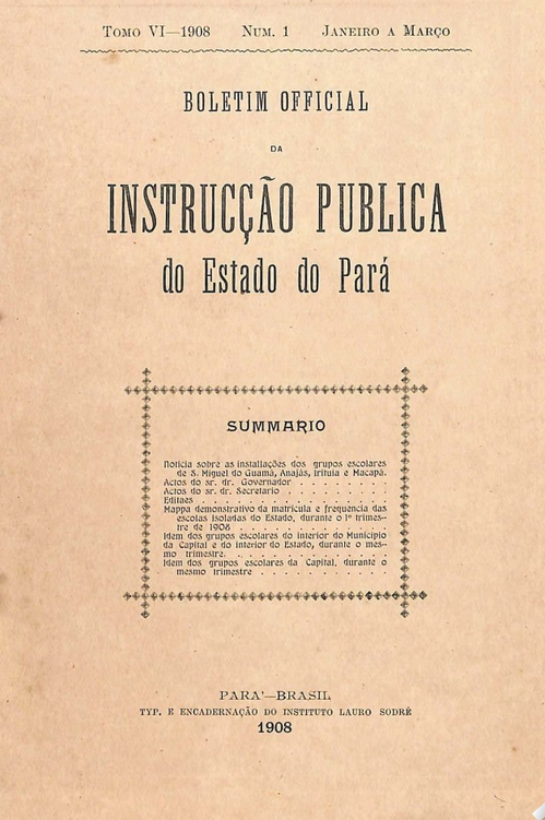 Capa de Boletim Official da Instrucção Pública do Estado do Pará